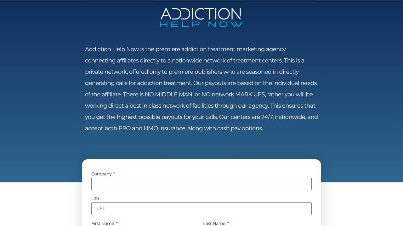 Addiction Help Now homepage