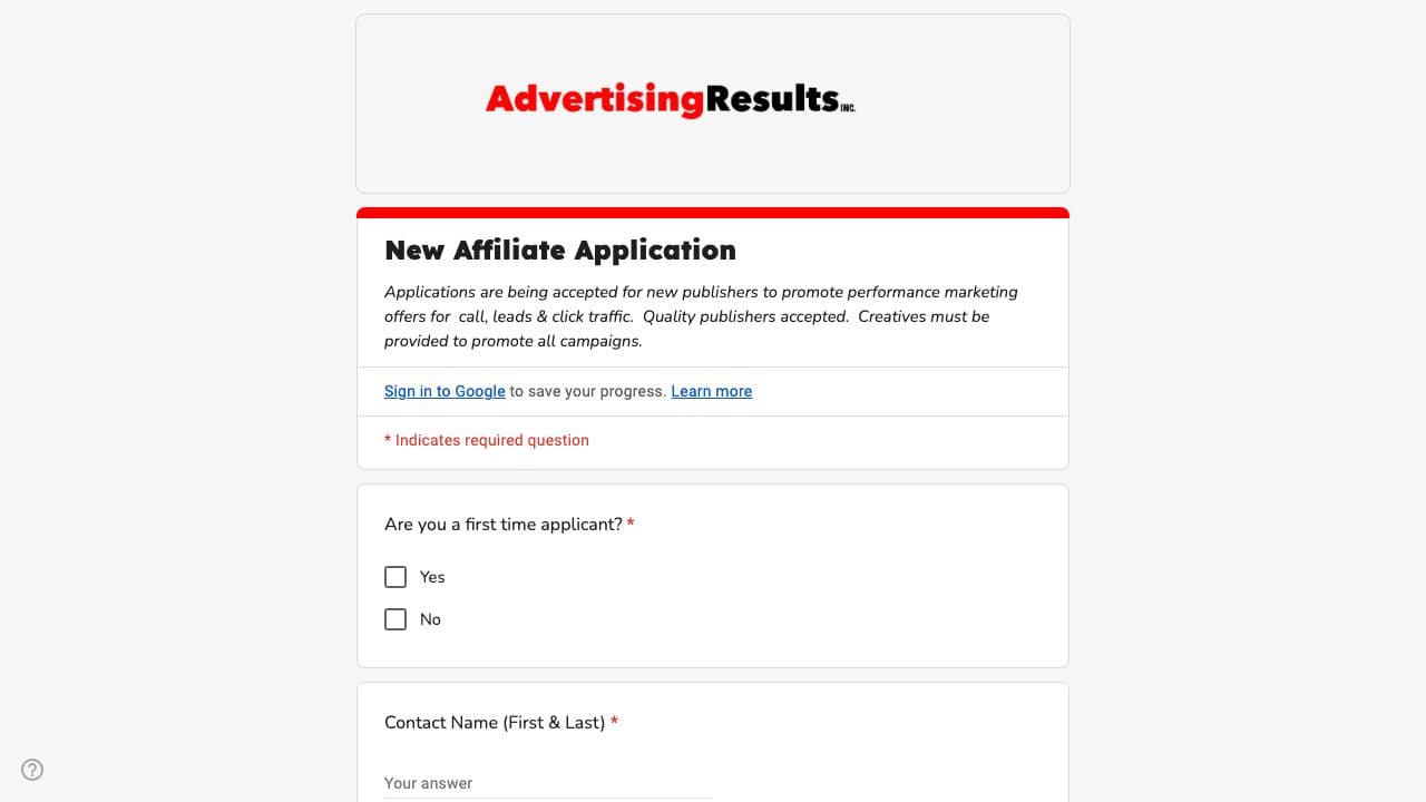 Advertising Results, Inc. homepage