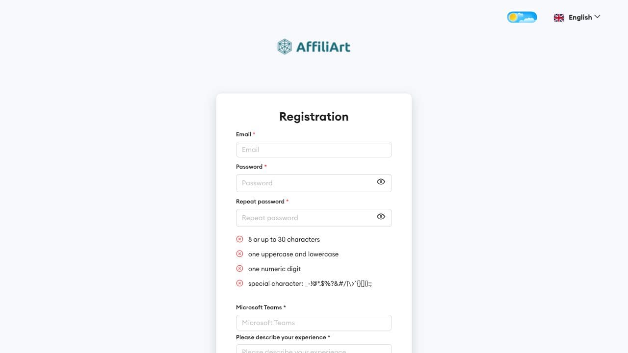 AffiliArt homepage