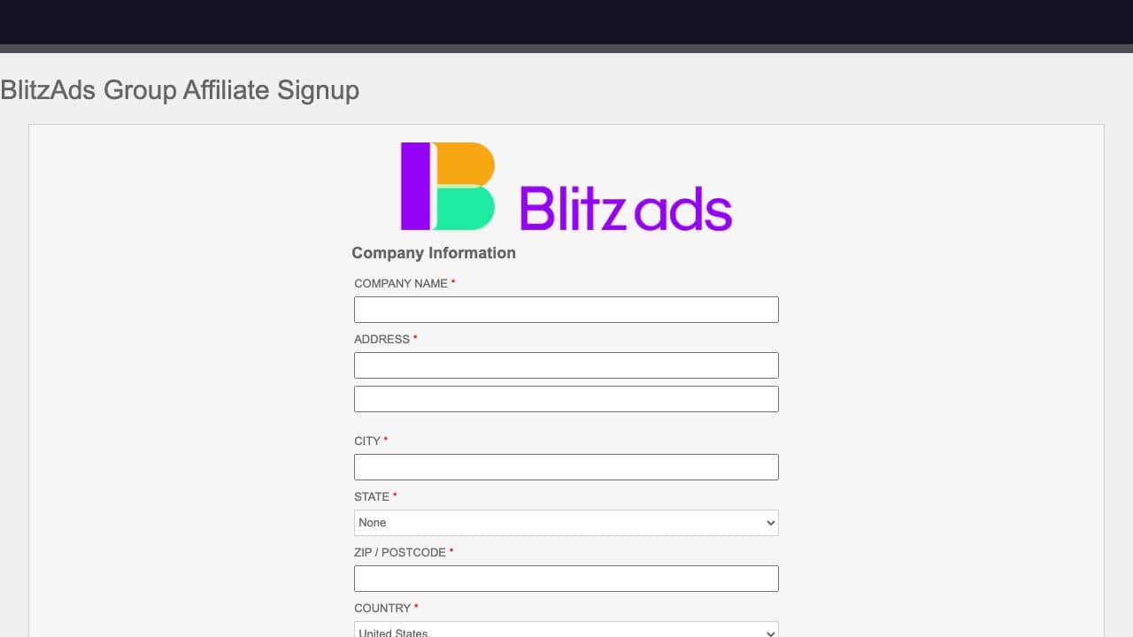 Blitz Ads homepage