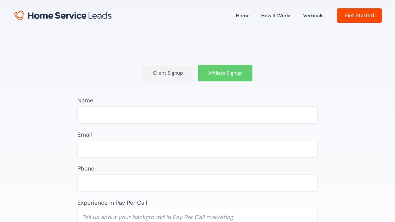 Home Service Leads homepage