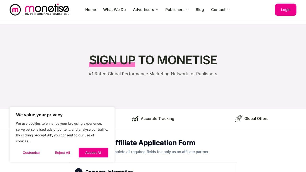 Monetise.co.uk homepage