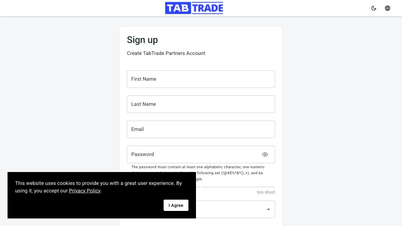 TabTrade homepage